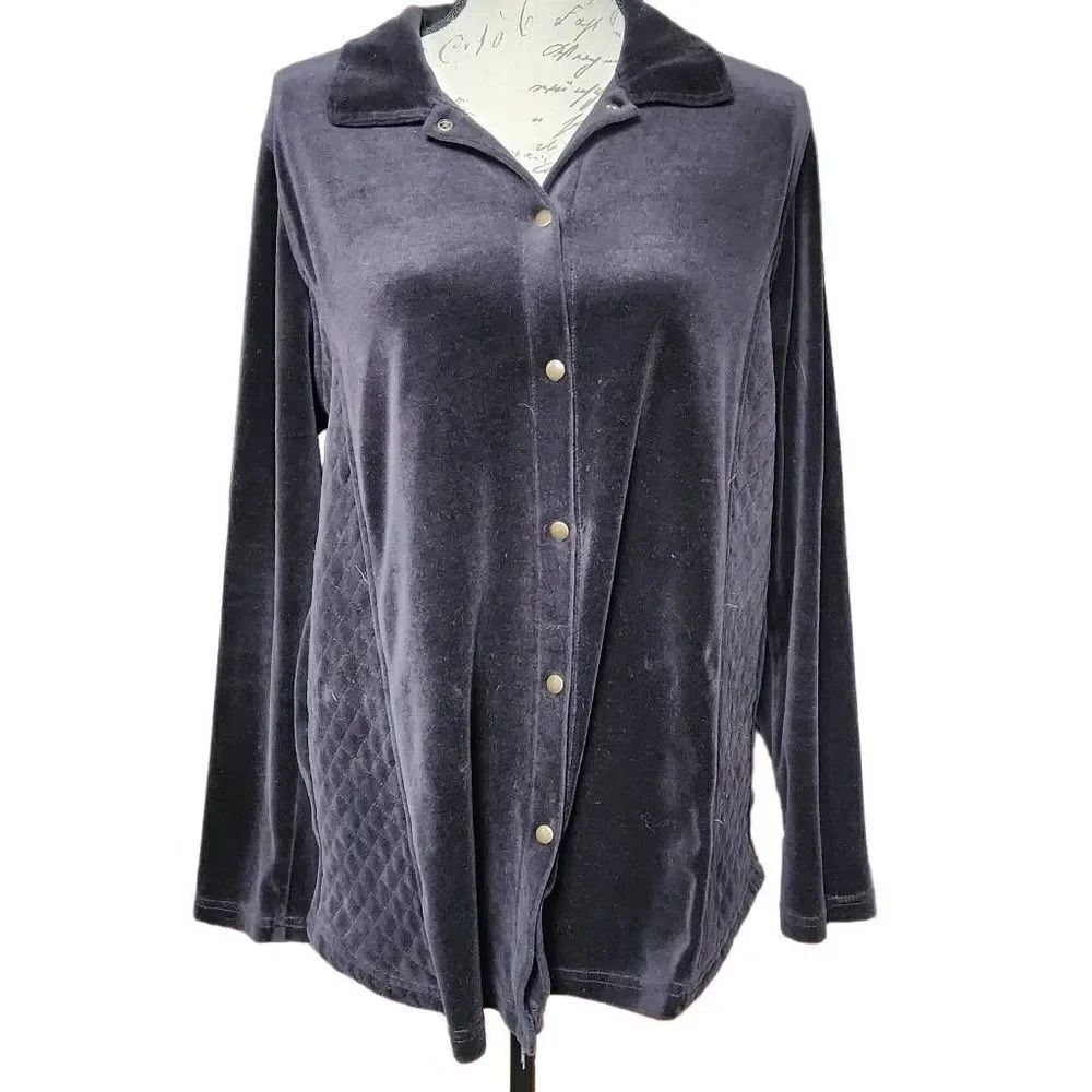 Hot Cotton by Marc Ware Ladies Size Large Black Quilted Velour Quilted Top